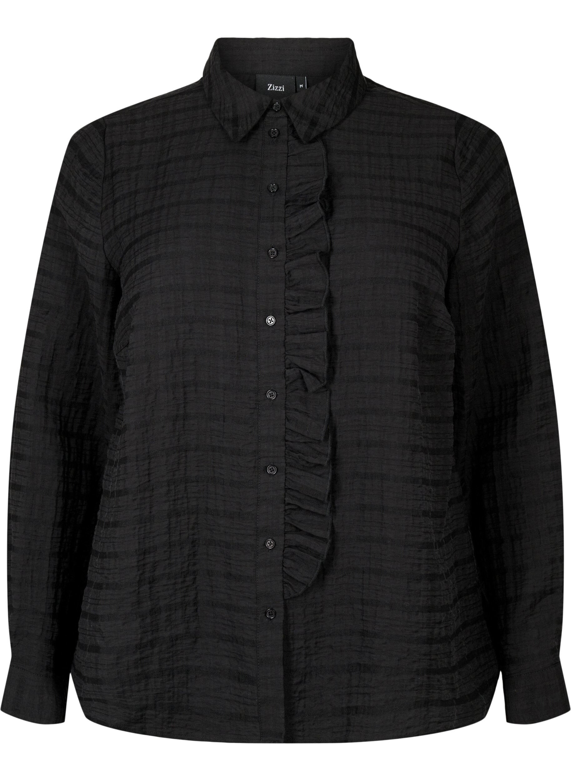 Zizzi Shirt met structuur en ruches, Black, Packshot image number 0