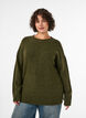 Gebreide blouse met V-vormig geribd patroon en zijsplitjes, Groen, Model image number 0