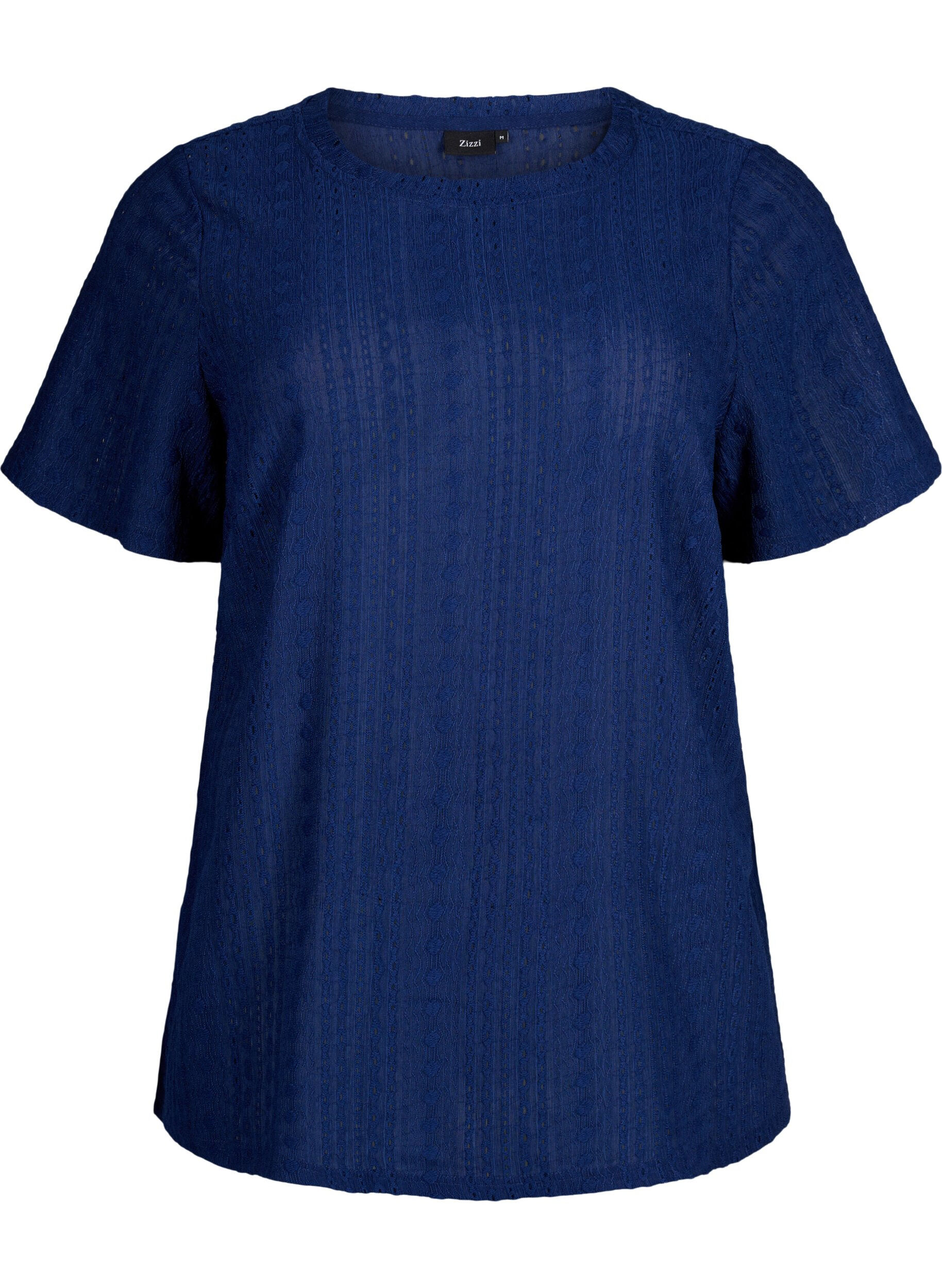 Zizzi Blouse met korte mouwen en getextureerd patroon, Medieval Blue, Packshot image number 0