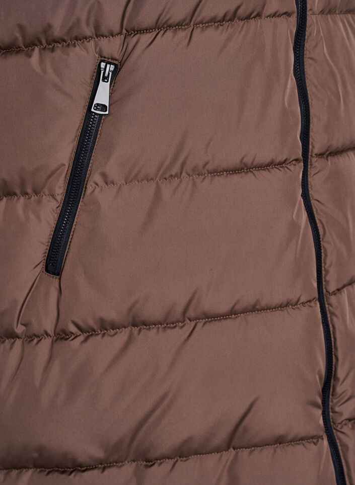 Lange vest met capuchon en zakken, Bruin, Packshot image number 3