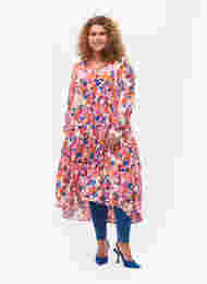 Viscose midi-jurk met lange mouwen en print, Rosebloom GraphicAOP, Model