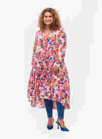 Viscose midi-jurk met lange mouwen en print, Rosebloom GraphicAOP, Model