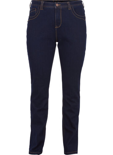 Slim fit Vilma jeans met hoge taille, Dk blue rinse, Packshot image number 0