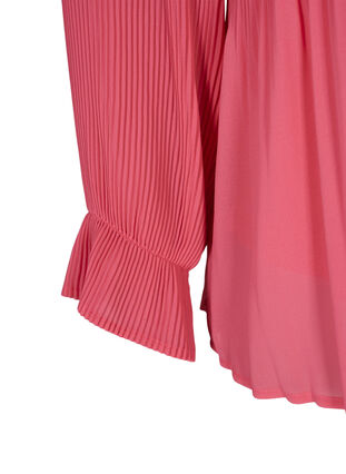 Geplooide blouse met v-hals, Hot Pink, Packshot image number 3