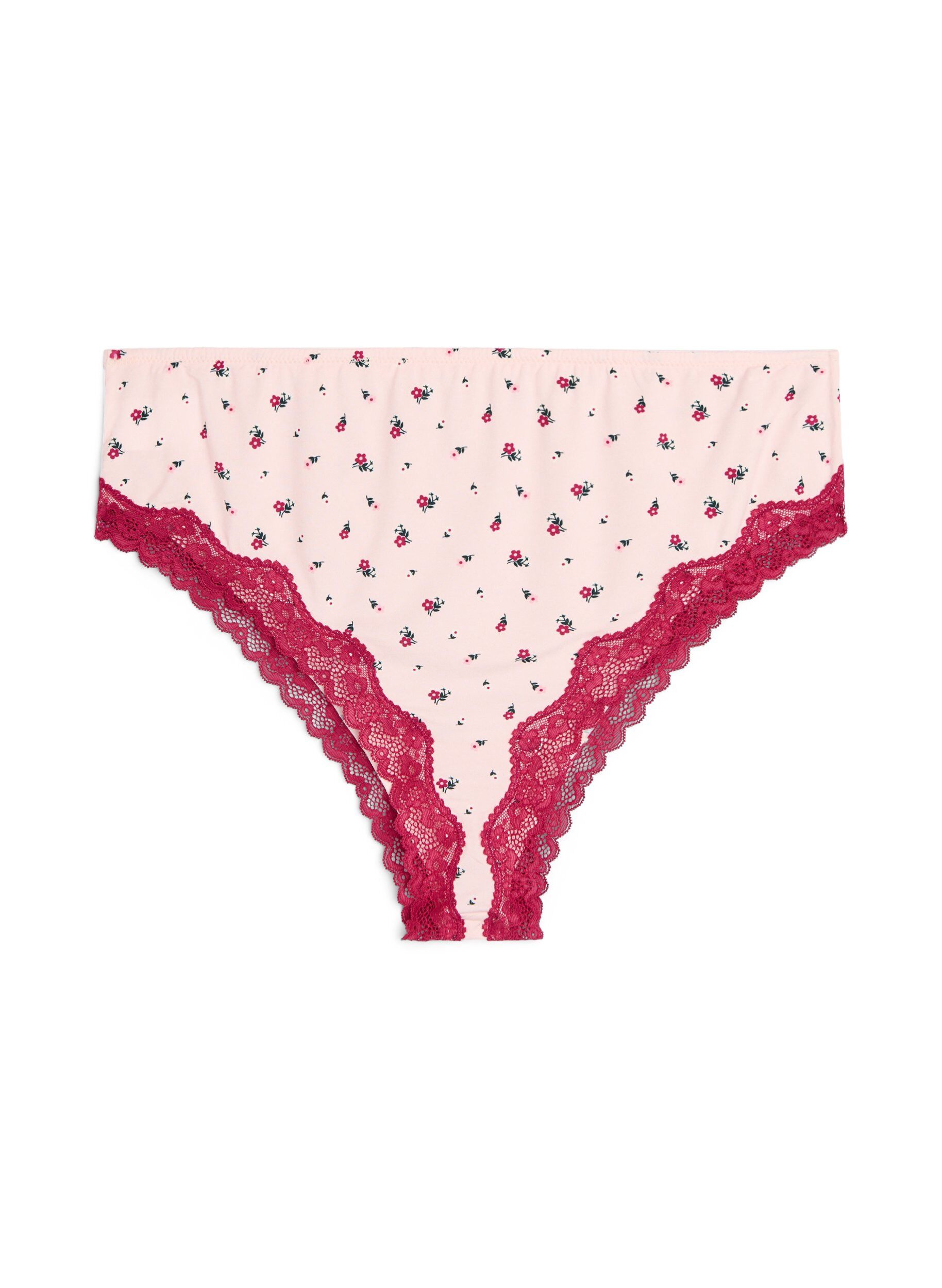 ZizziBrazilian slip met bloemenprint en kant, Roze, Packshot image number 1