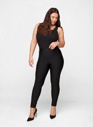 Glanzende legging met achterzakken en hoge taille, Black, Model image number 0