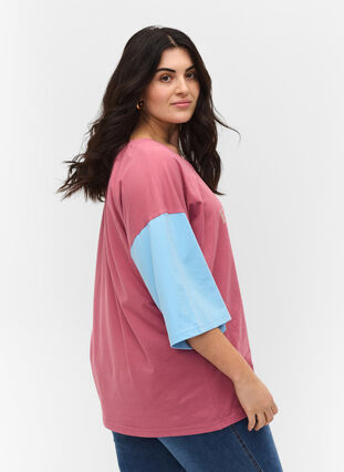 Colorblock t-shirt met 2/4 mouwen, Pink Blocking, Model image number 0