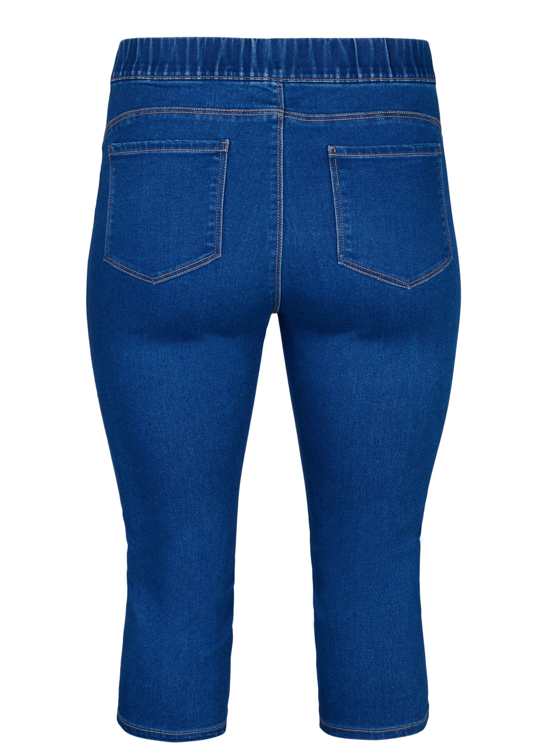 Zizzi Denim capribroek met elastische tailleband, Blauw, Packshot image number 1