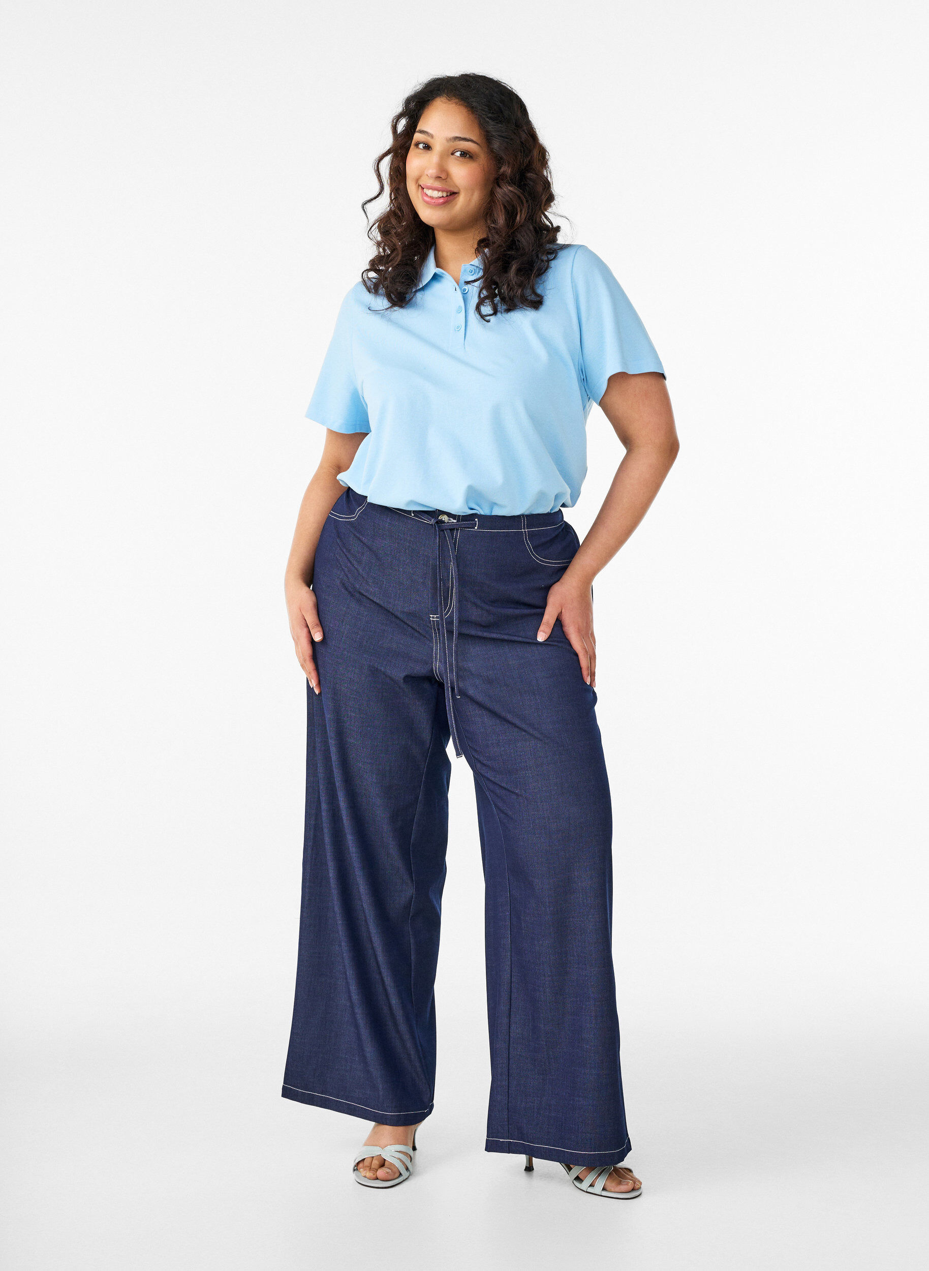 Zizzi Polo met korte mouwen, Blauw, Model image number 1