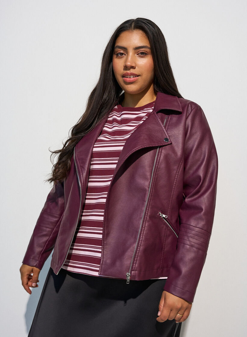 Imitatieleer bikerjack, Rood, Model image number 0