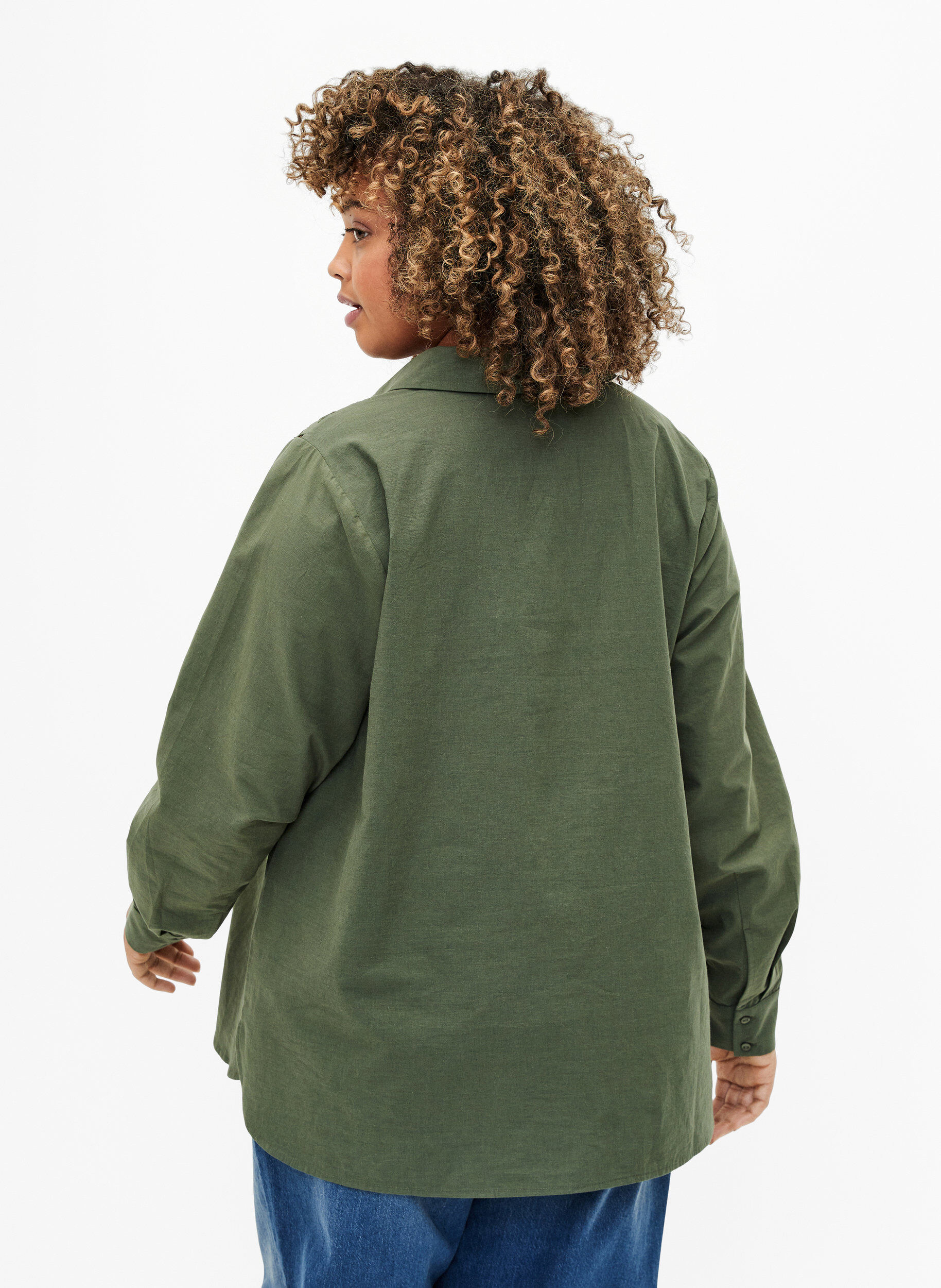 Zizzi Katoenen overhemd met broderie anglaise, Thyme, Model image number 1