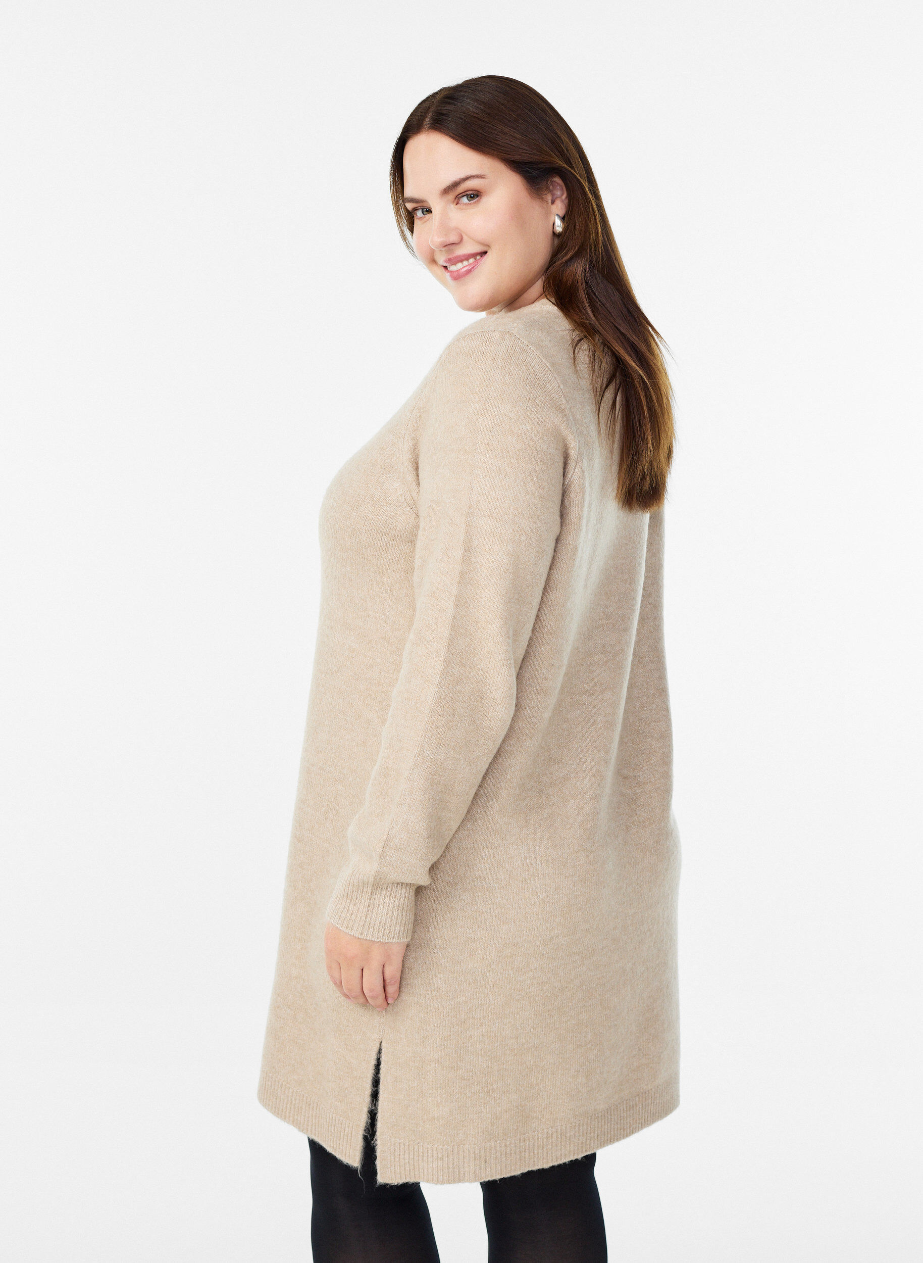 Zizzi Korte gebreide jurk met strass-steentjes, Beige, Model image number 2