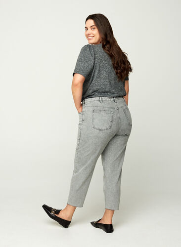 Cropped mom fit Mille jeans met losse pasvorm, Grey acid wash, Model image number 1