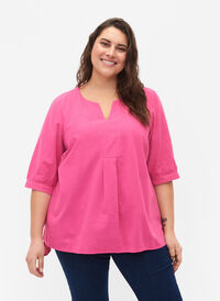 FLASH - Katoenen blouse met halflange mouwen, Raspberry Rose, Model