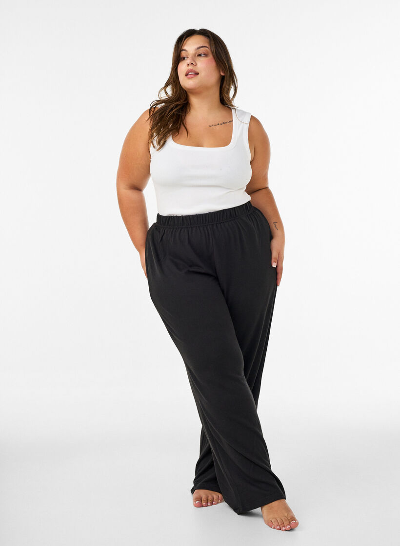High waist jerseybroek met wijde pijpen, Zwart, Model image number 0