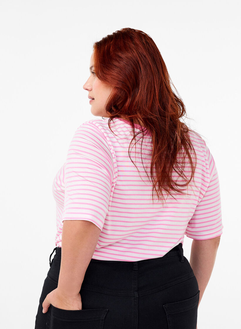 Gestreept T-shirt van lyocell met ronde hals, Rood, Model image number 2