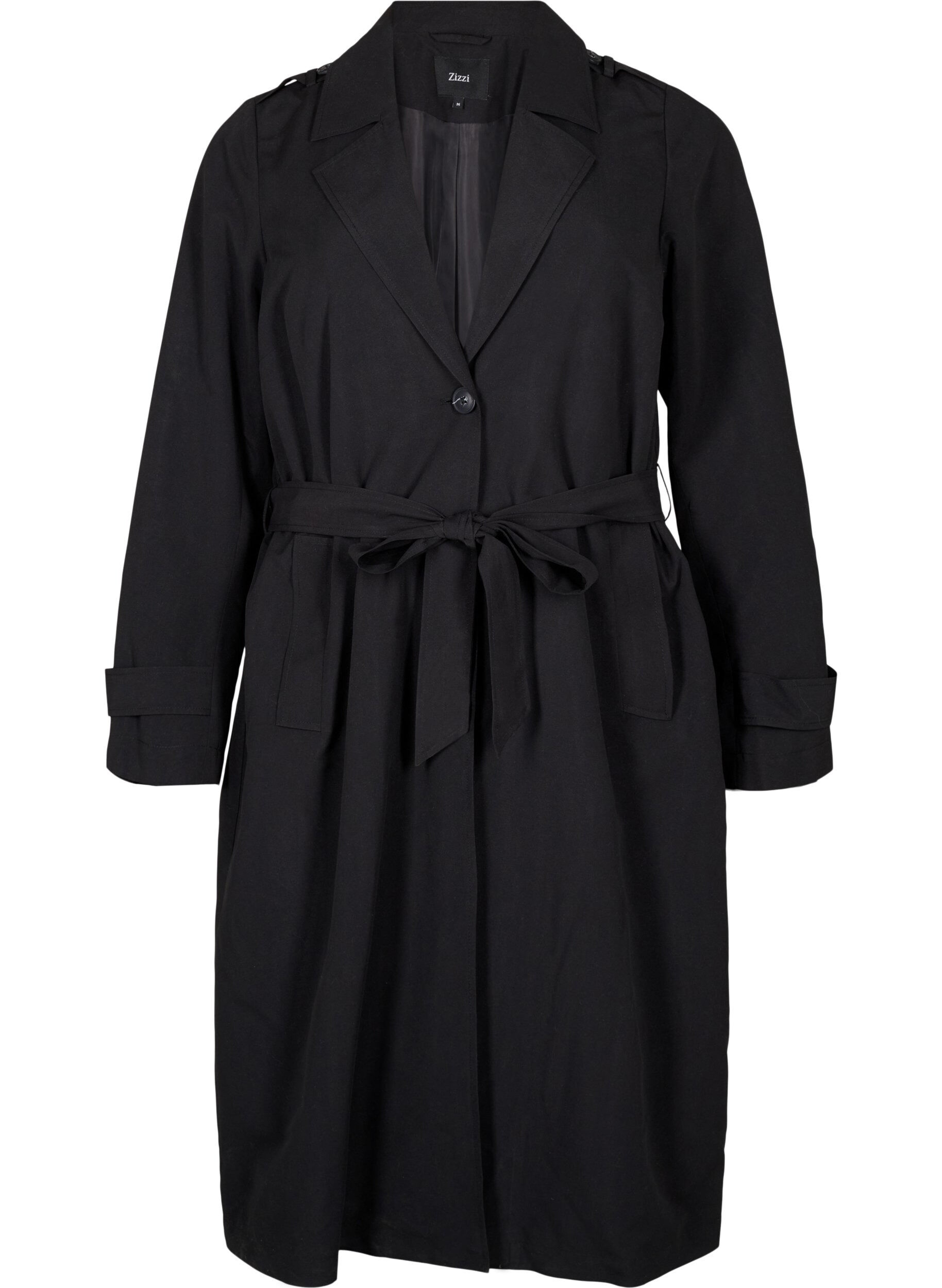 Zizzi Lange trenchcoat met riem, Black, Packshot image number 0