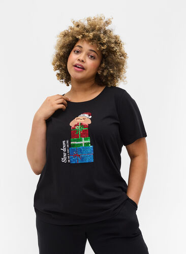 Kerst t-shirt in katoen, Black Gift, Model image number 0