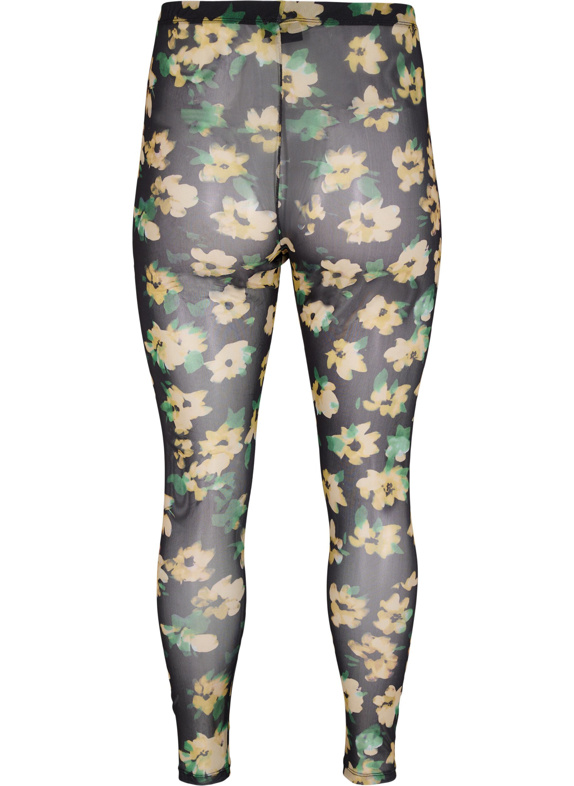 Zizzi Mesh legging met bloemenprint, Yellow Green AOP, Packshot image number 1