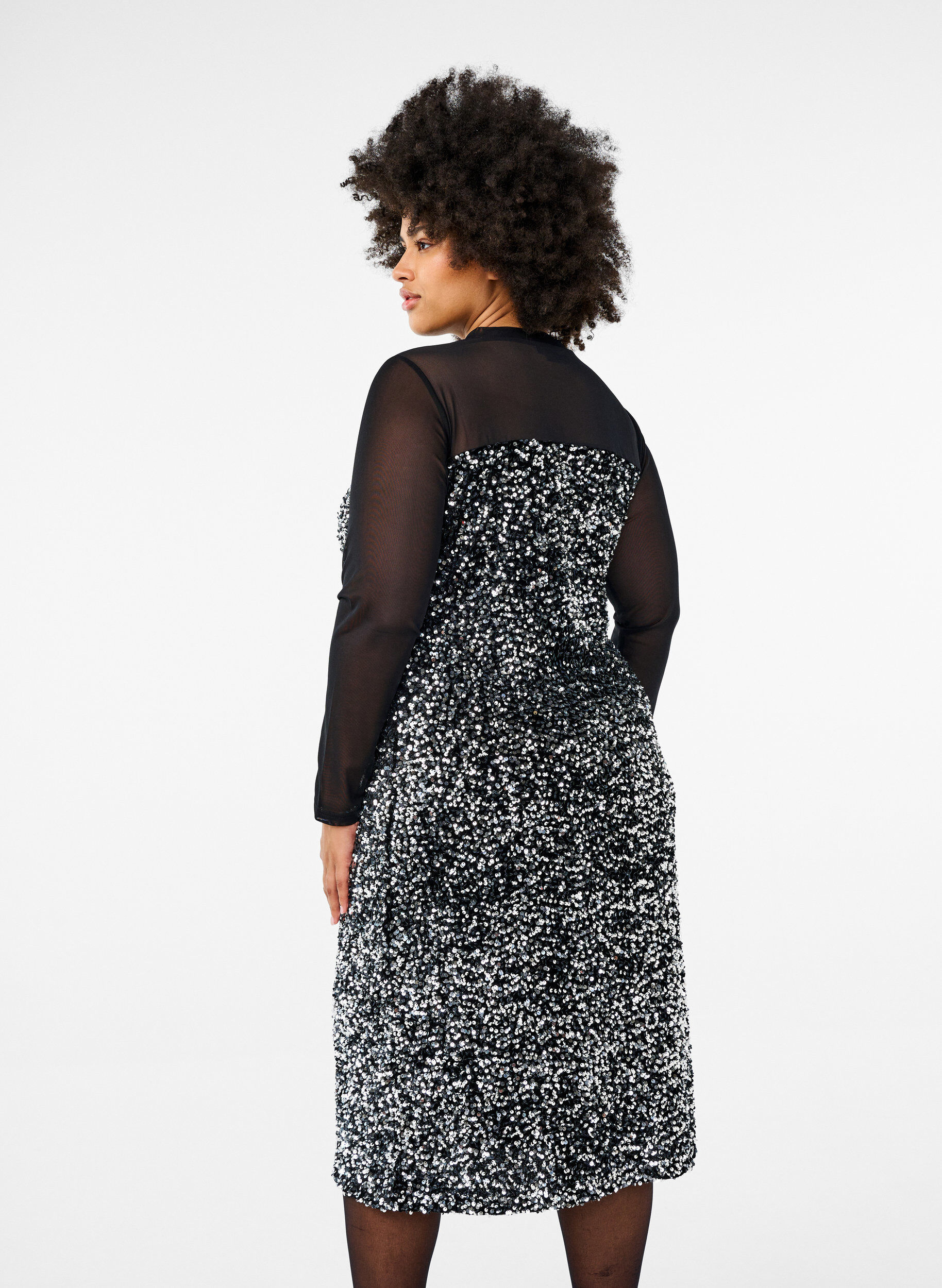 Zizzi Glitterjurk met pailletten, Black w. Silver, Model image number 1