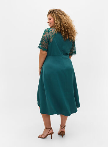 Midi-jurk met korte kanten mouwen, Deep Teal, Model image number 1