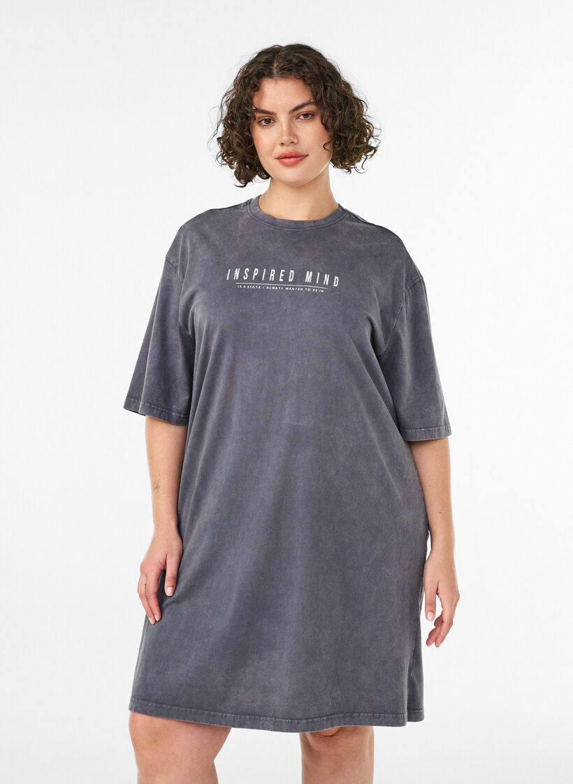 Losse T-shirt jurk met een gewassen look, Grijs, Model image number 0