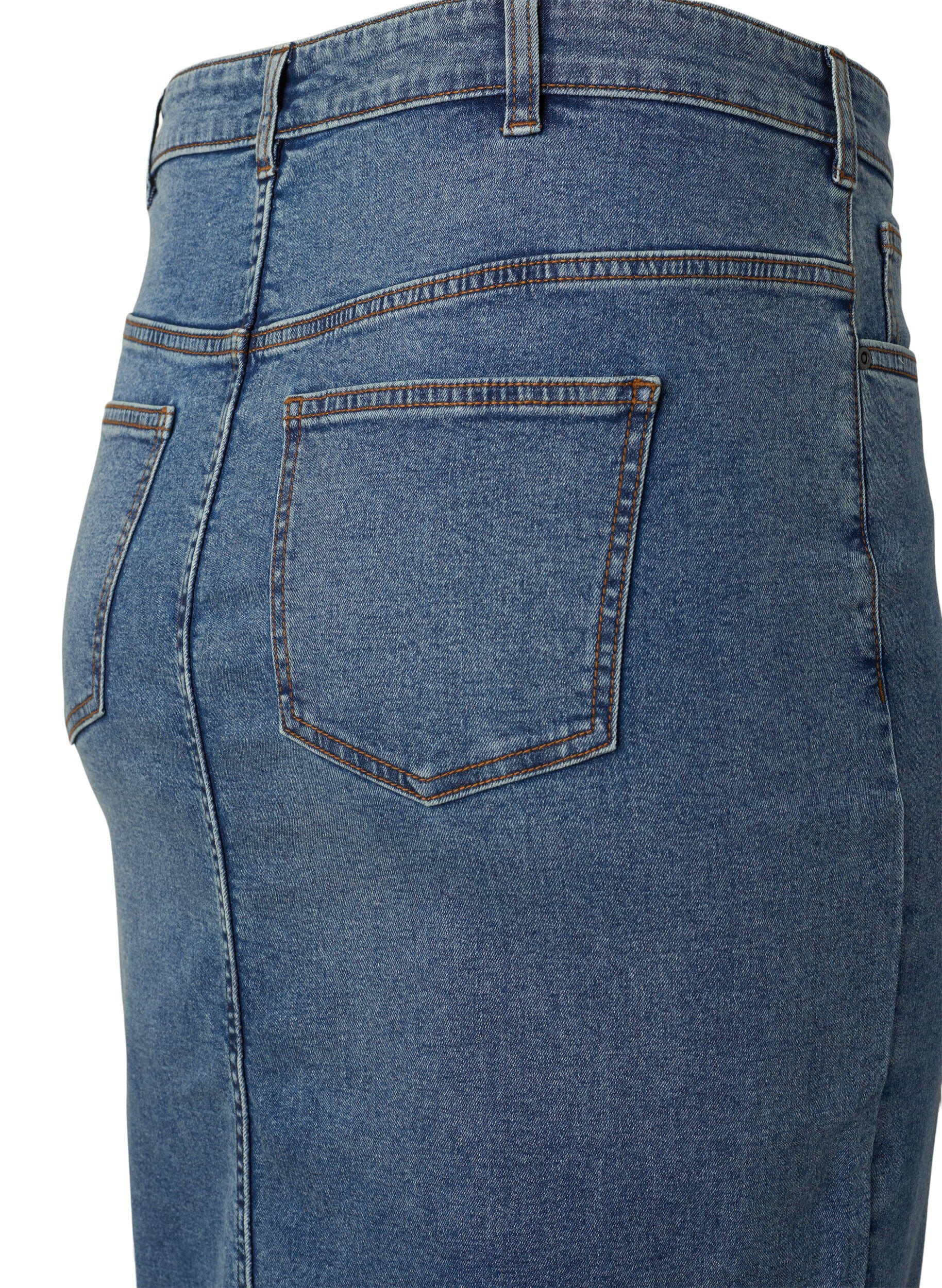 Zizzi Denim rok met split aan de voorkant, Blue denim, Packshot image number 3