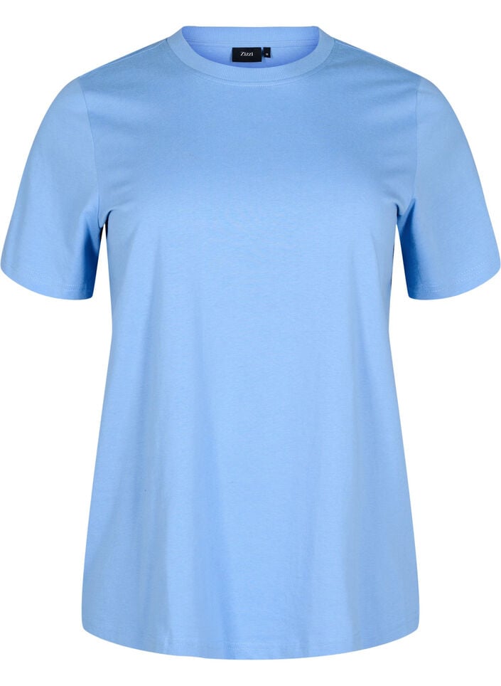 Basic katoenen T-shirt met ronde hals, Blauw, Packshot image number 0
