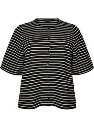 Blouse met een geribde textuur en knoopsluiting, Zwart