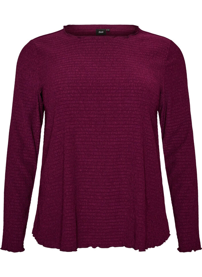 Blouse met structuur en golvende randen, Paars, Packshot image number 0
