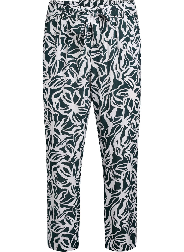 Viscose broek met hoge taille, Groen, Packshot image number 0
