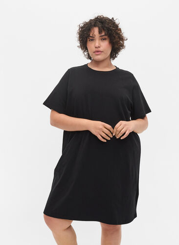 T-shirt pyjama jurk in katoen , Black, Model image number 0