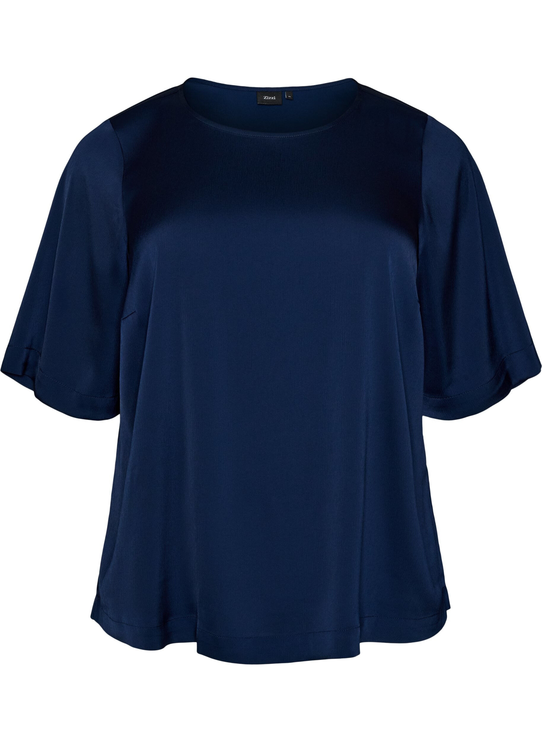 ZizziSatijnen blouse met ellebooglange mouwen, Blauw, Packshot image number 0