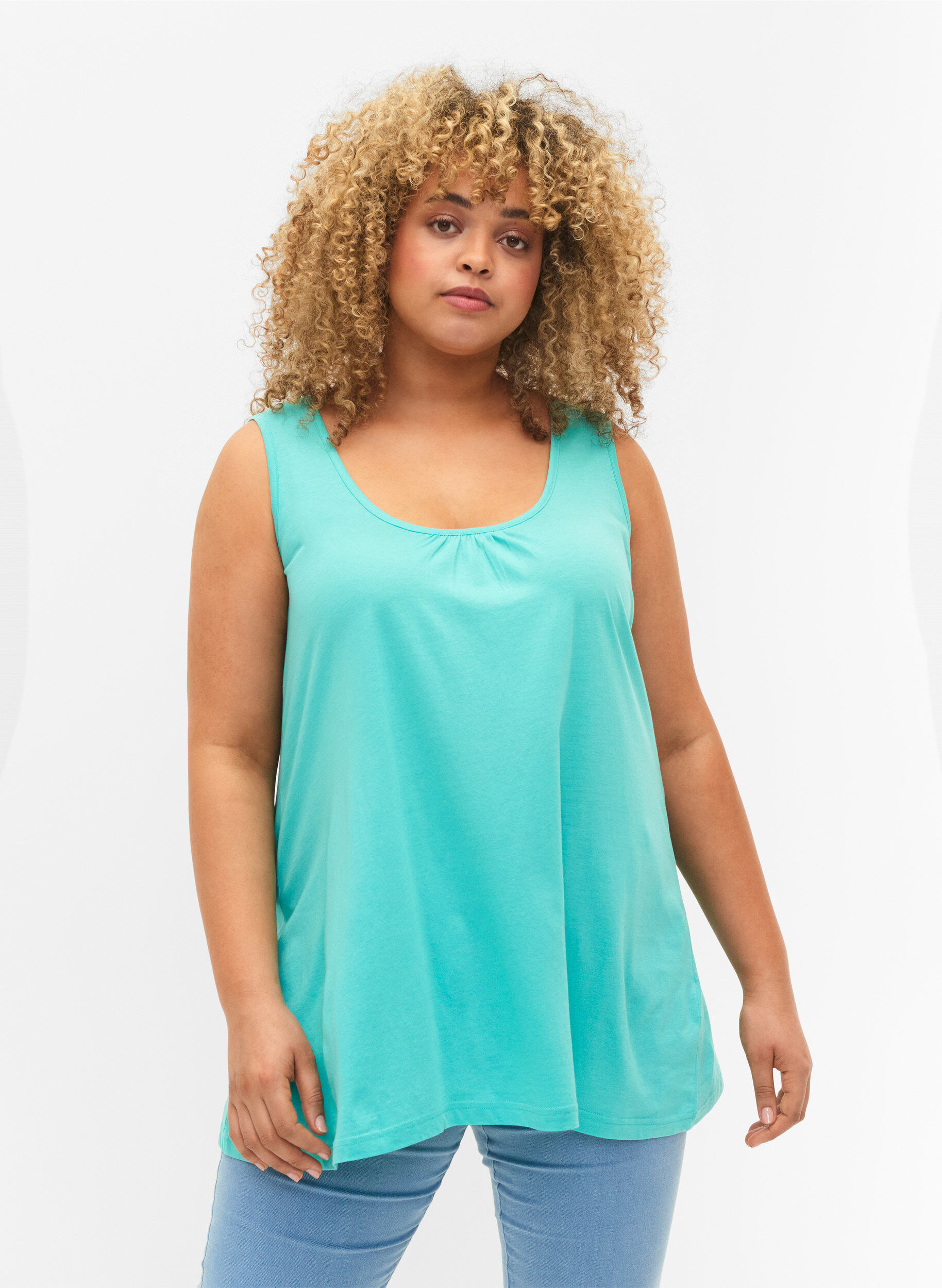 Zizzi Top met a-vorm en ronde hals, Turquoise, Model image number 0