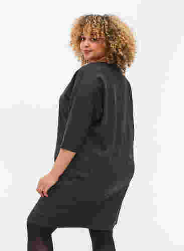 Gemêleerde jurk met 3/4 mouwen en v-hals, Dark Grey Mel., Model image number 1