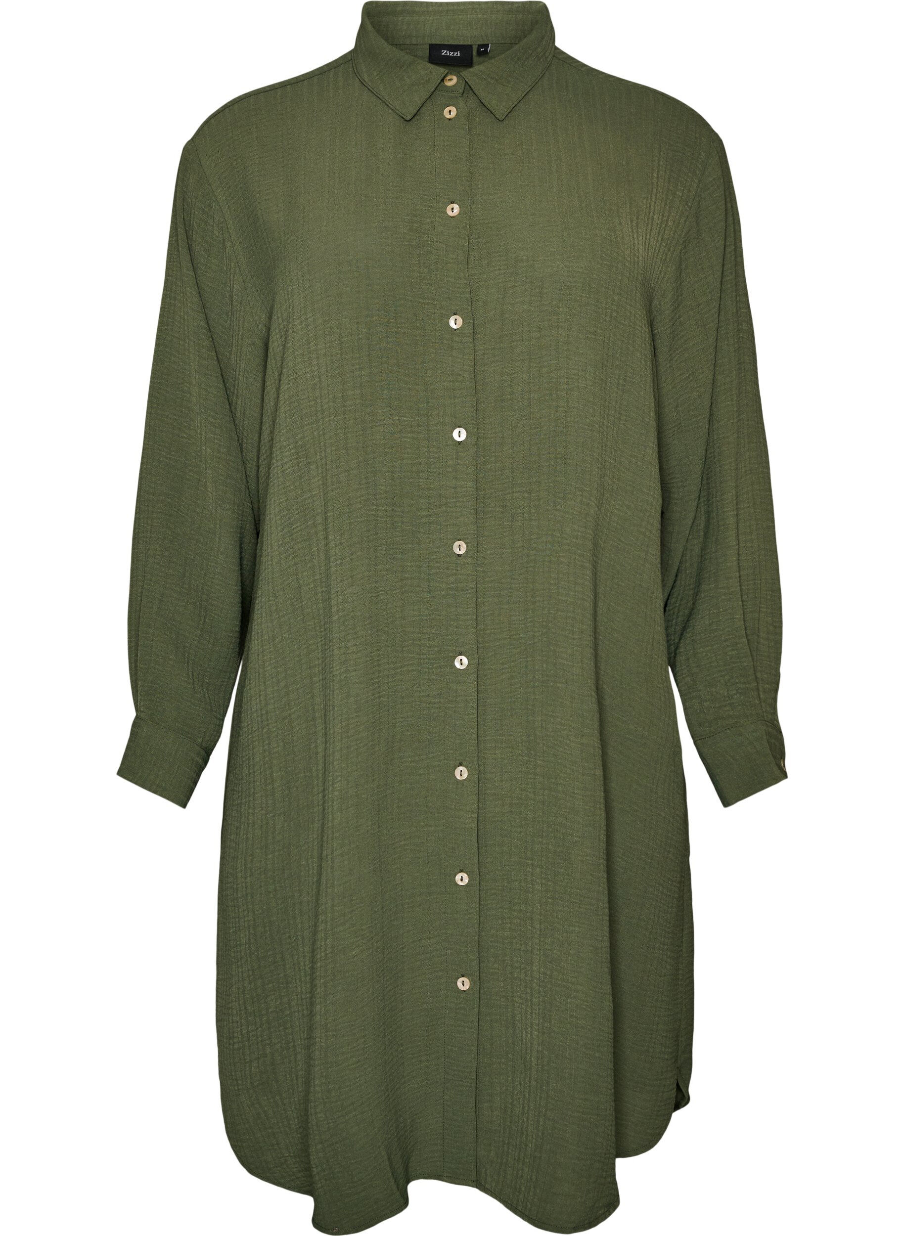 ZizziLange shirt met een lichte textuur, Groen, Packshot image number 0