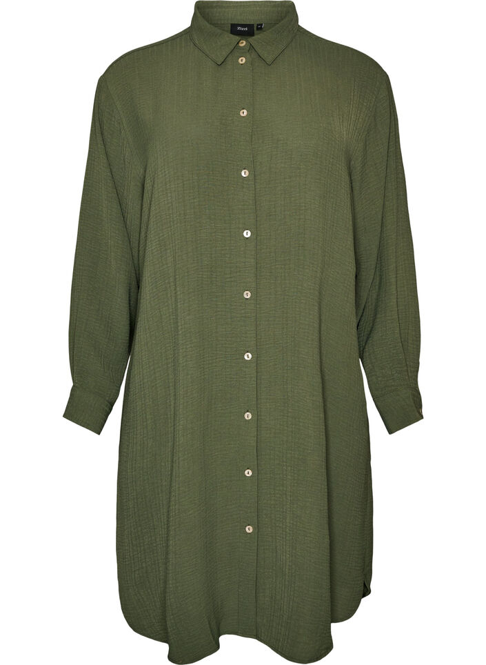 Lange shirt met een lichte textuur, Groen, Packshot image number 0