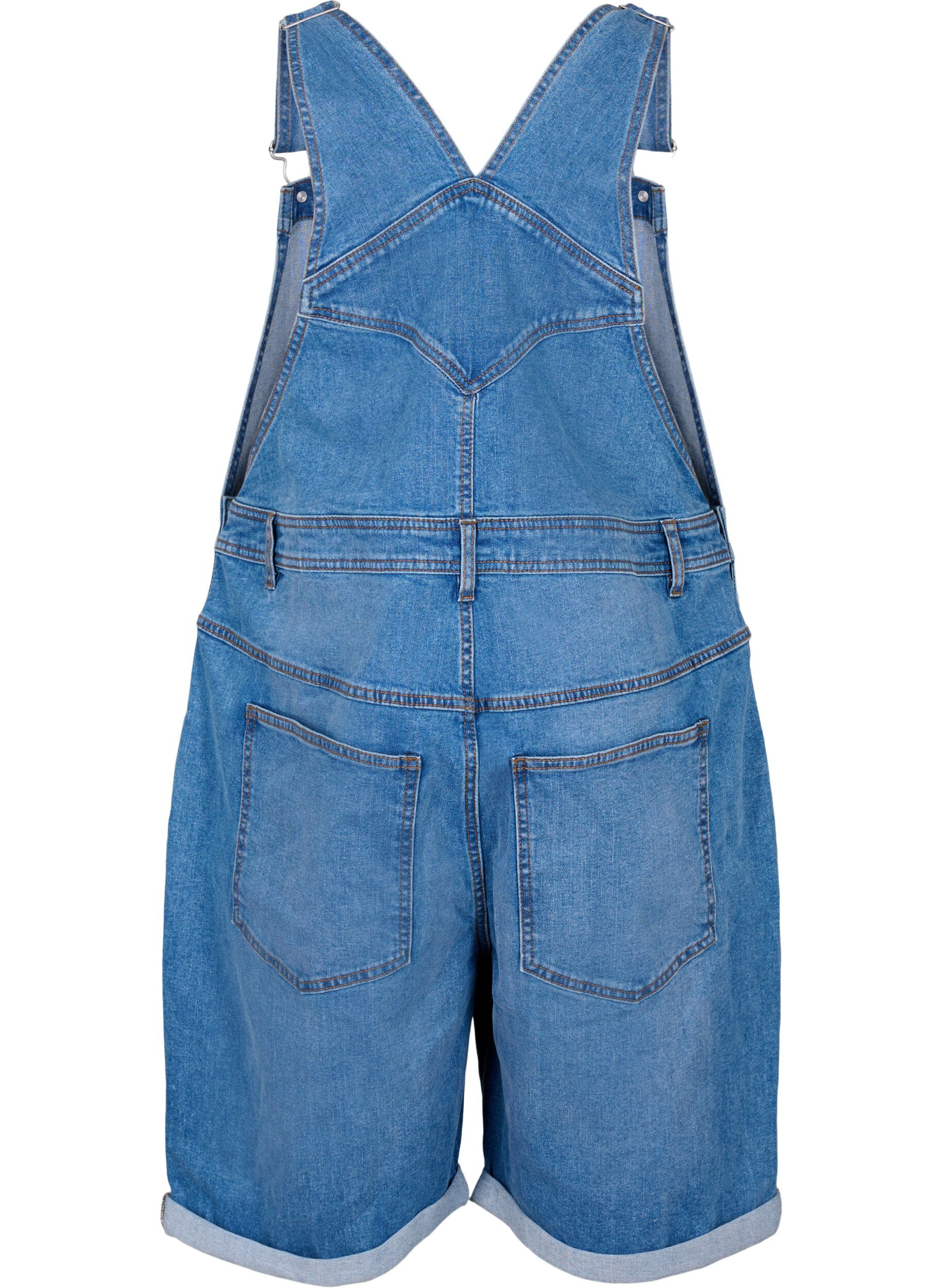 Zizzi Denim overalls korte broek, Blauw, Packshot image number 1