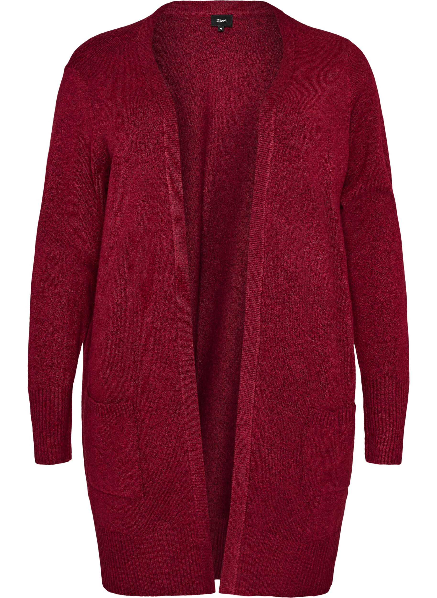 ZizziGeribd gebreid vest met zakken, Rood, Packshot image number 0