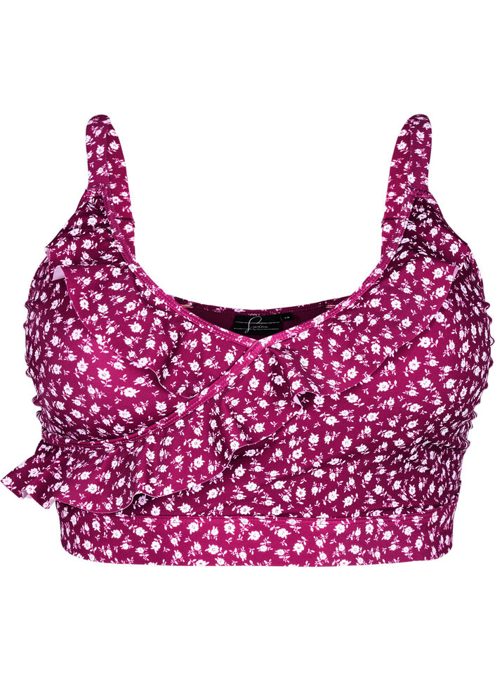 Bloemen bikinitop met ruches, Rood, Packshot image number 0