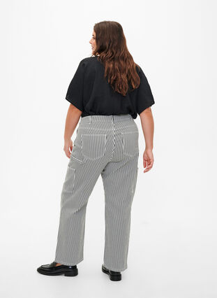 Gestreepte cargo jeans met rechte pasvorm, Black White Stripe, Model image number 1