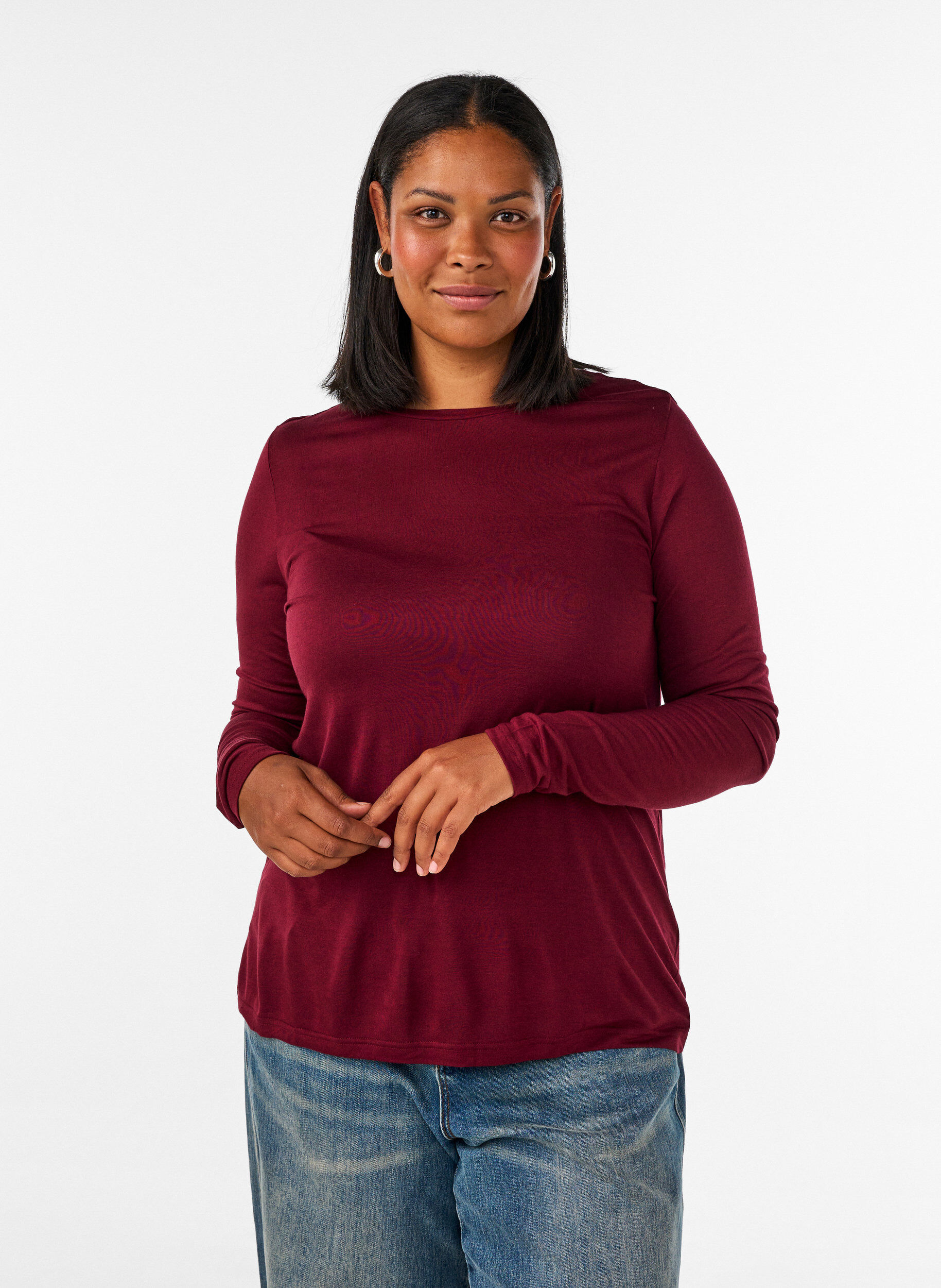 ZizziBlouse met lange mouwen van wol en viscose, Rood, Model image number 0