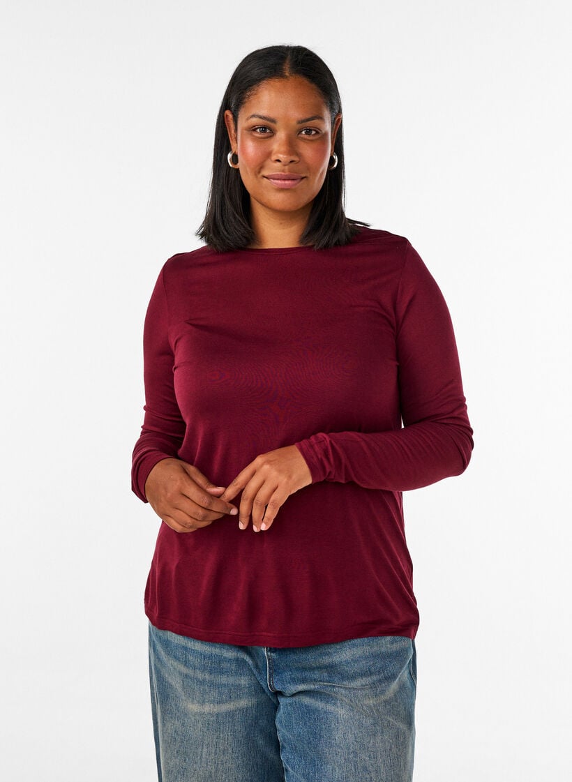 Blouse met lange mouwen van wol en viscose, Rood, Model image number 0