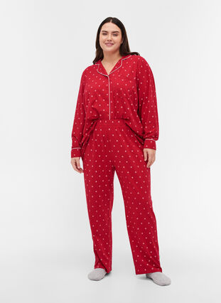 Katoenen pyjama broek met print, Tango Red AOP, Model image number 0