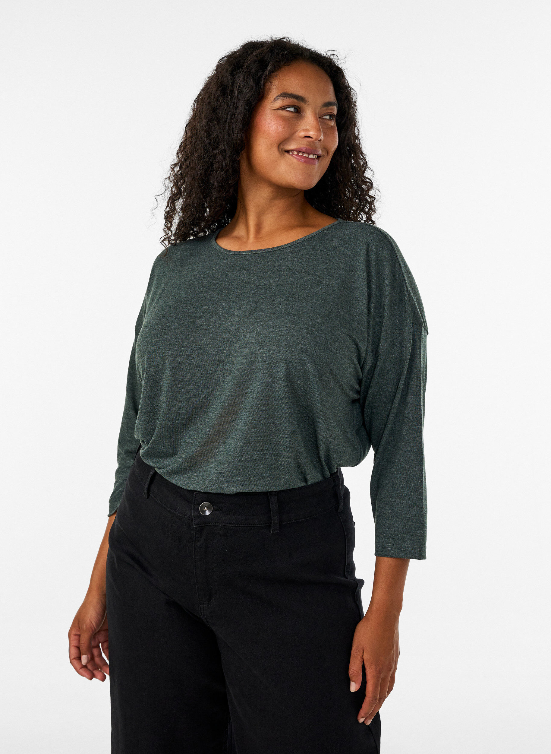 Jersey blouse met 3/4 mouwen, Groen, Model