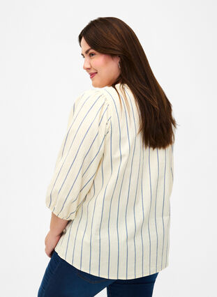 Katoenen blouse met 3/4 mouwen en strepen, Eggnog Stripe, Model image number 1