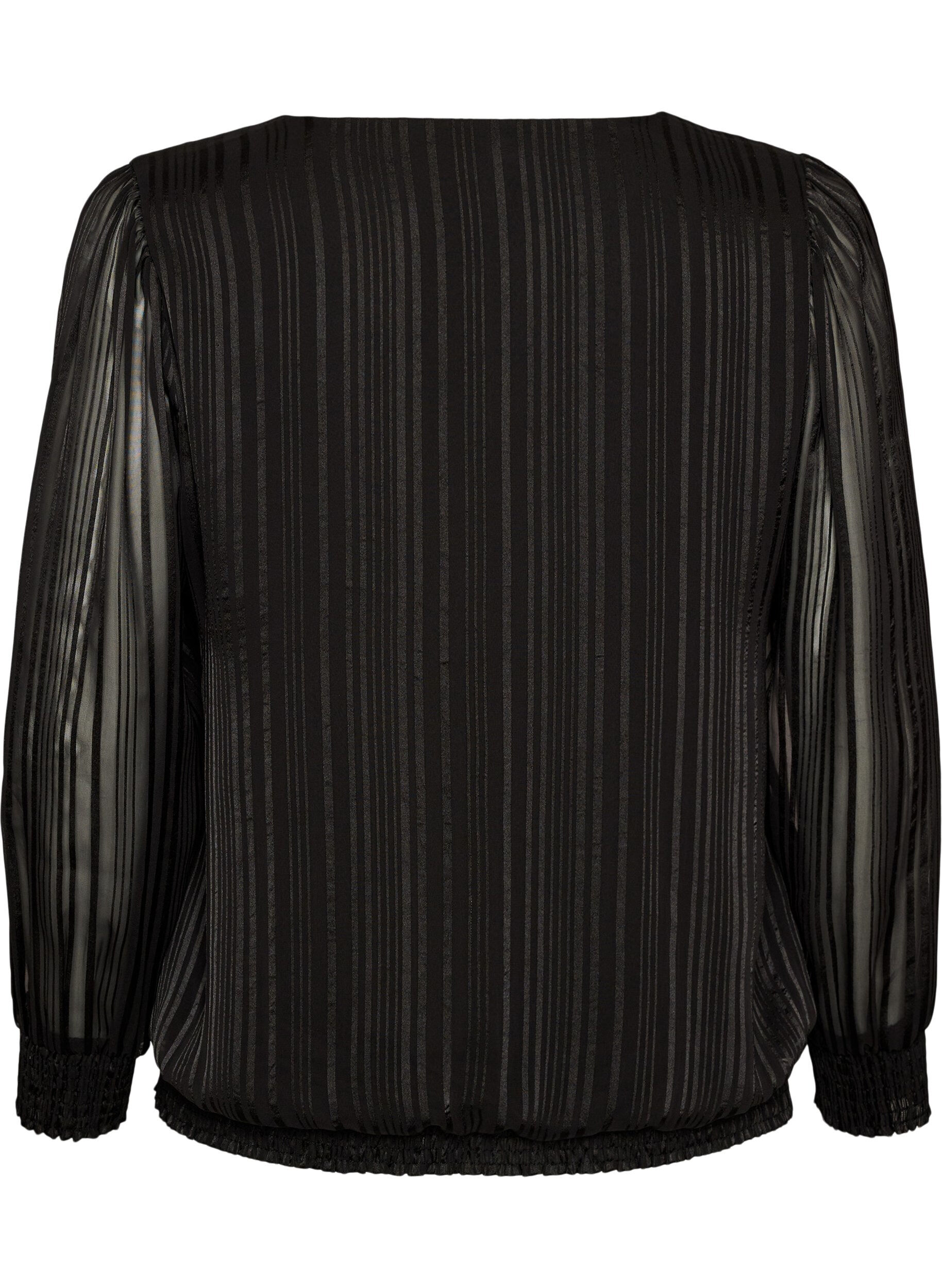 ZizziGestreepte blouse met ballonvorm, Zwart, Packshot image number 1