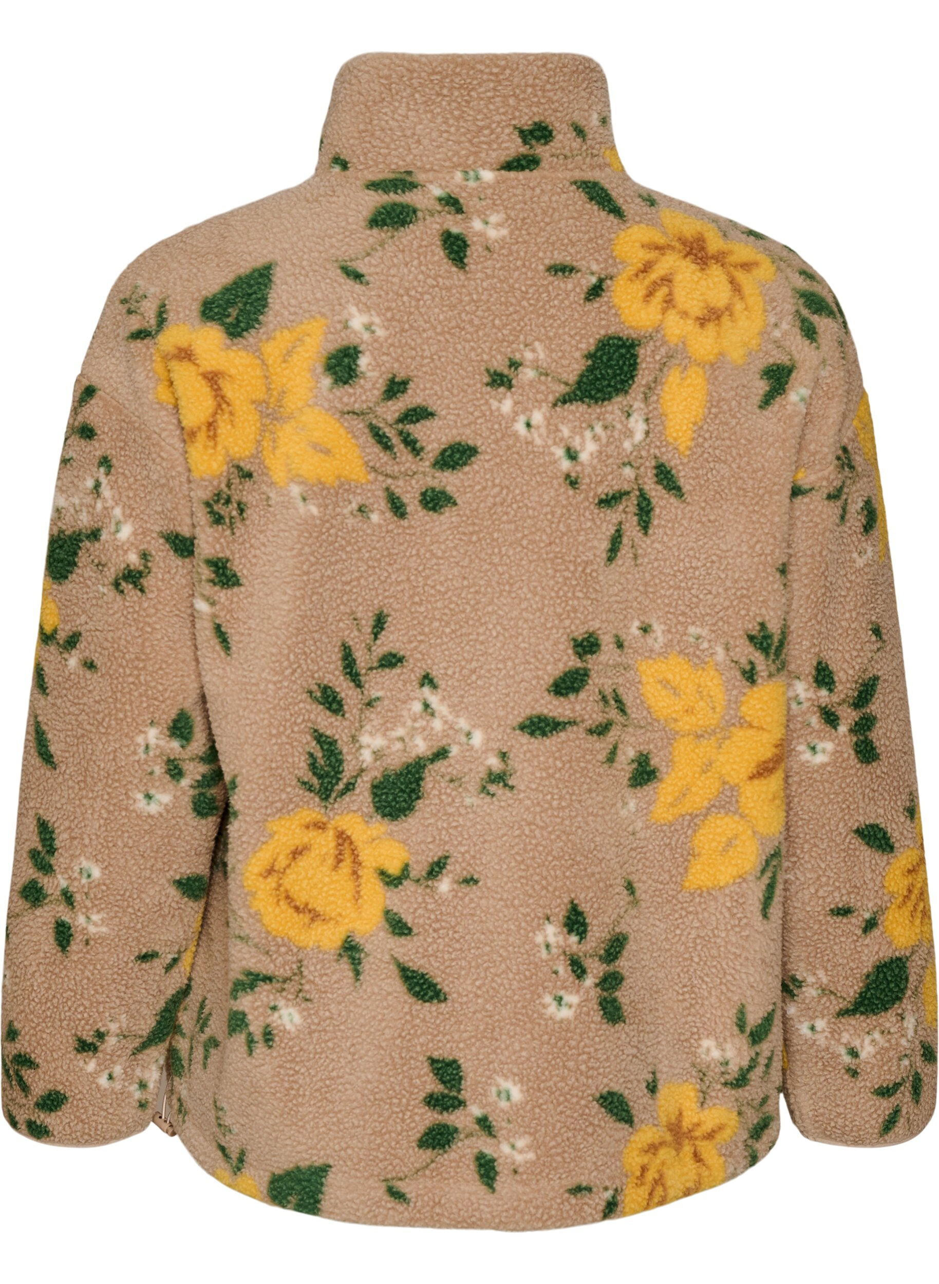 ZizziFloral fleecejack met een hoogsluitende kraag en ritssluiting, Beige, Packshot image number 1