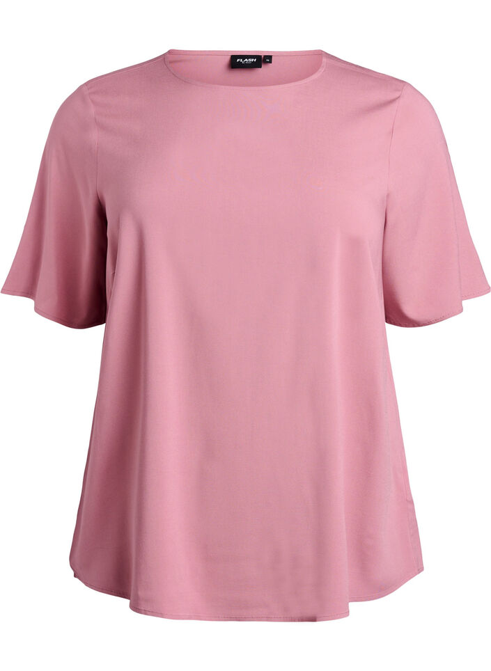 FLASH - Geweven blouse met korte mouwen en ronde hals, Roze, Packshot image number 0