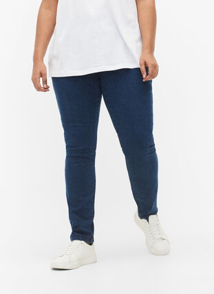 Extra slim Sanna jeans met normale taille, Dark blue, Model image number 2